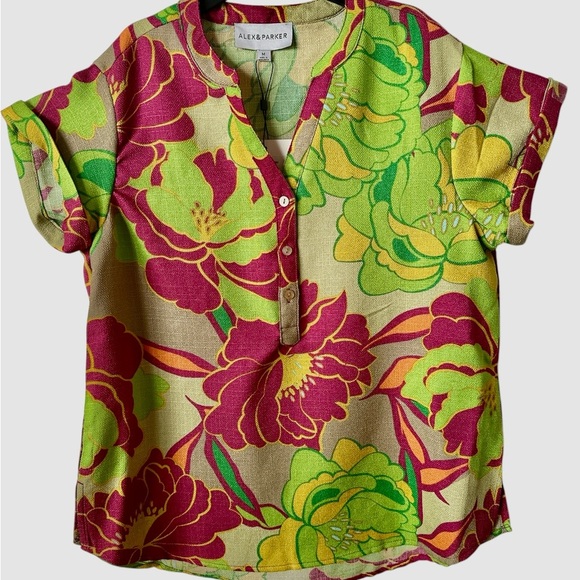 ALEX & PARKER Floral Summer Casual Tropical Short Sleeves Medium BNWT - Picture 1 of 7